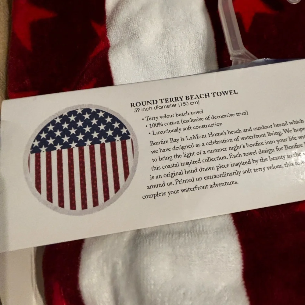 NWT Bonfire Bay Americana Round Beach Towel by Lamont Home Flag 🇺🇸 style
